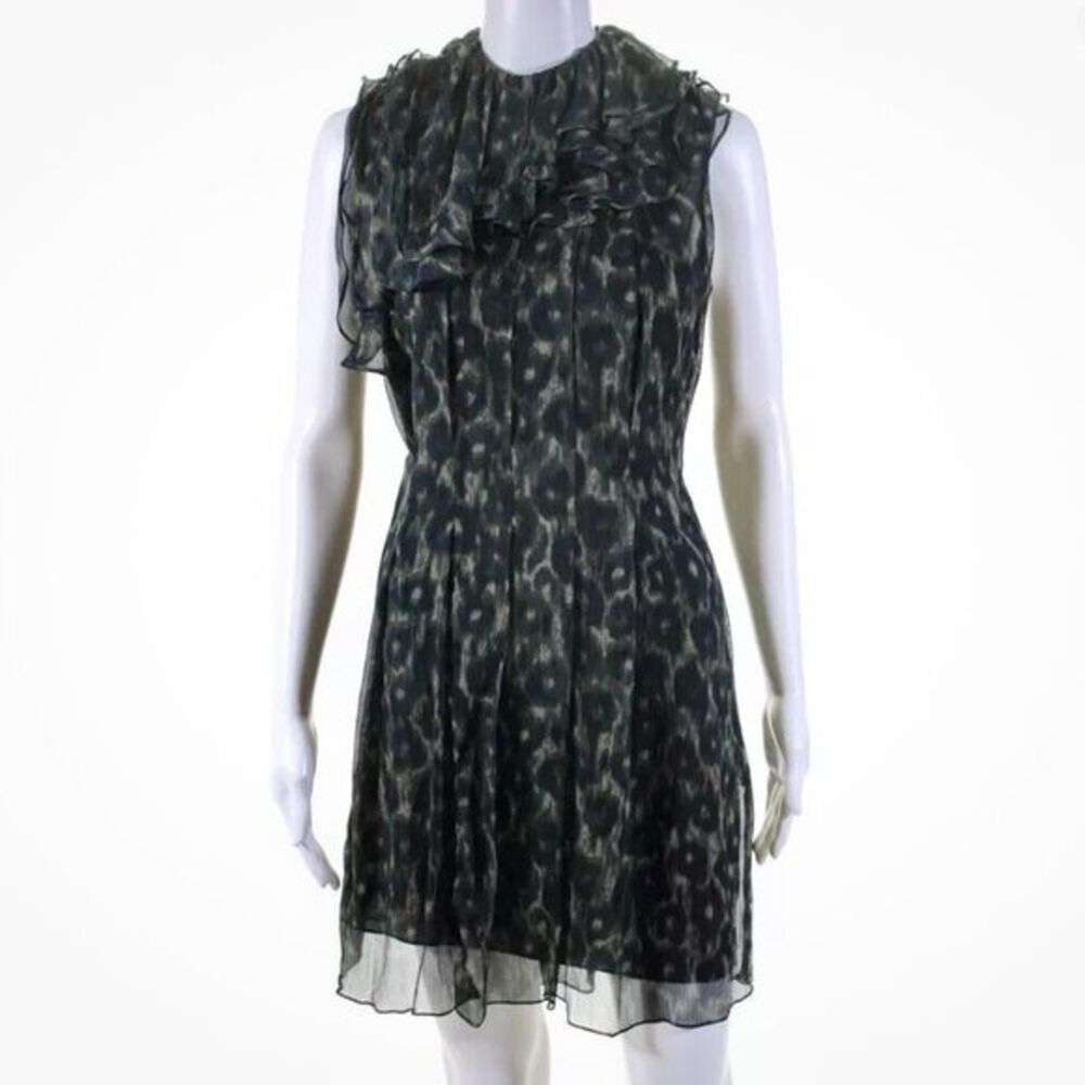 Julie Haus Mock Neck Silk Ruffled Mini Dress Size‎ 4 Leopard Sleeveless Anthro